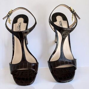 Tom Ford Dark Brown Croc-Embossed Heels